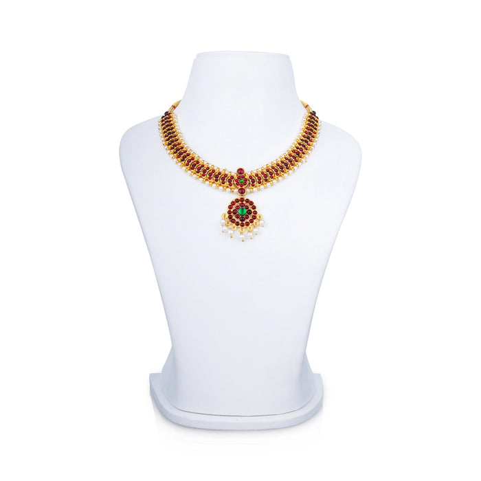 Kemp Stone Necklace - 5 x 6.5 Inches | Stone & Beads Design Artificial Jewelry/ Bharatanatyam Jewellery for Women