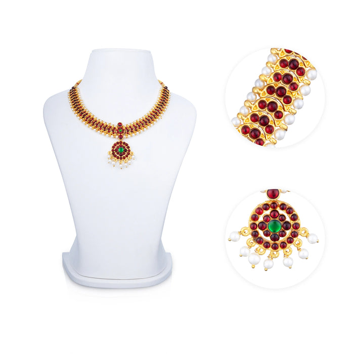 Kemp Stone Necklace - 5 x 6.5 Inches | Stone & Beads Design Artificial Jewelry/ Bharatanatyam Jewellery for Women