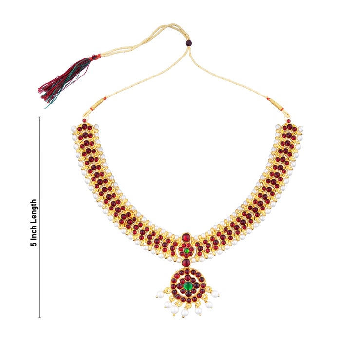 Kemp Stone Necklace - 5 x 6.5 Inches | Stone & Beads Design Artificial Jewelry/ Bharatanatyam Jewellery for Women