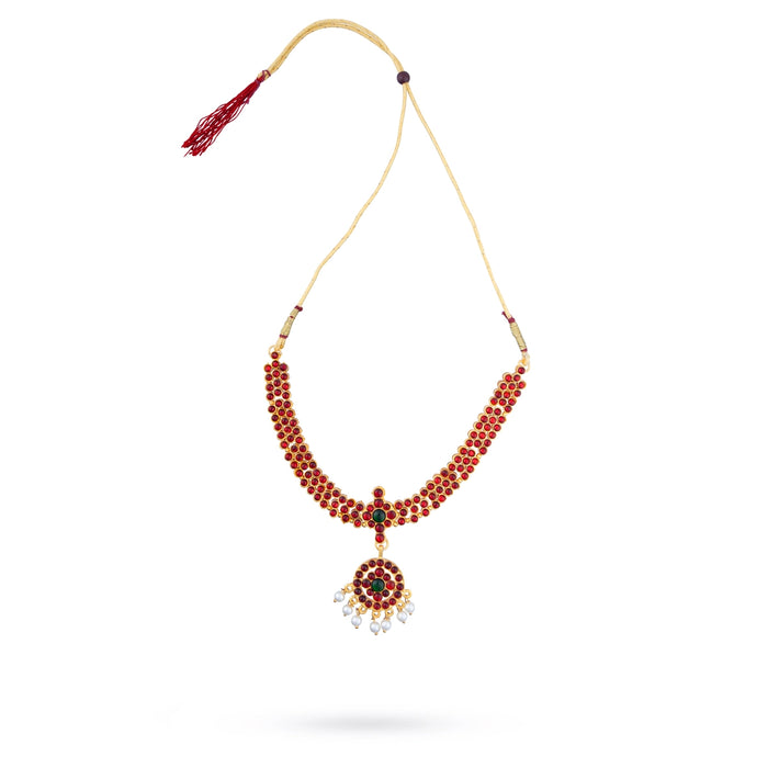 Kemp Stone Necklace - 5 x 6 Inches | Bharatanatyam Jewellery/ Stone Artificial Jewelry for Women