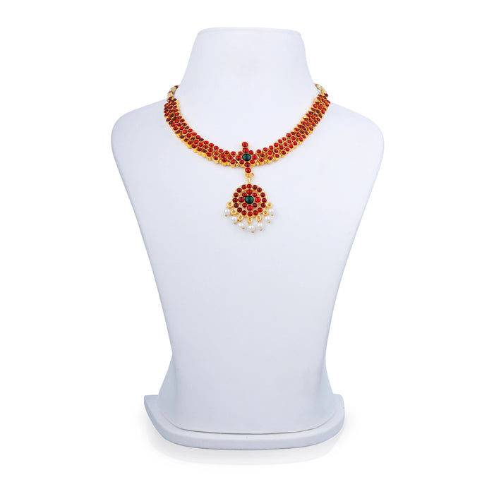 Kemp Stone Necklace - 5 x 6 Inches | Bharatanatyam Jewellery/ Stone Artificial Jewelry for Women