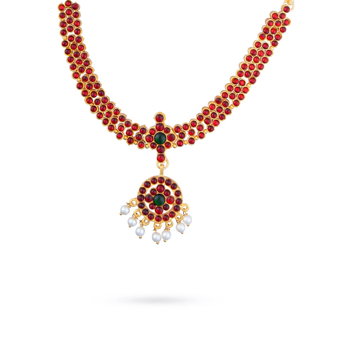 Kemp Stone Necklace - 5 x 6 Inches | Bharatanatyam Jewellery/ Stone Artificial Jewelry for Women