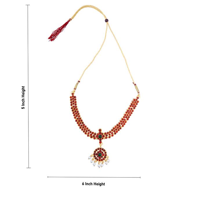 Kemp Stone Necklace - 5 x 6 Inches | Bharatanatyam Jewellery/ Stone Artificial Jewelry for Women