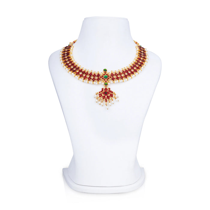 Kemp Stone Necklace - 6 x 8 Inches | Bharatanatyam Jewellery/ Stone With Beads Artificial Jewelry for Women