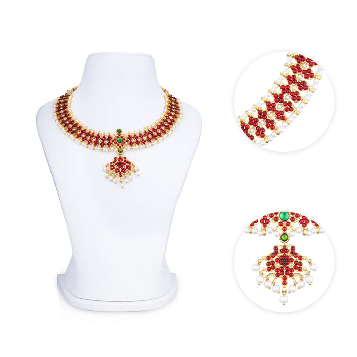 Kemp Stone Necklace - 6 x 8 Inches | Bharatanatyam Jewellery/ Stone With Beads Artificial Jewelry for Women