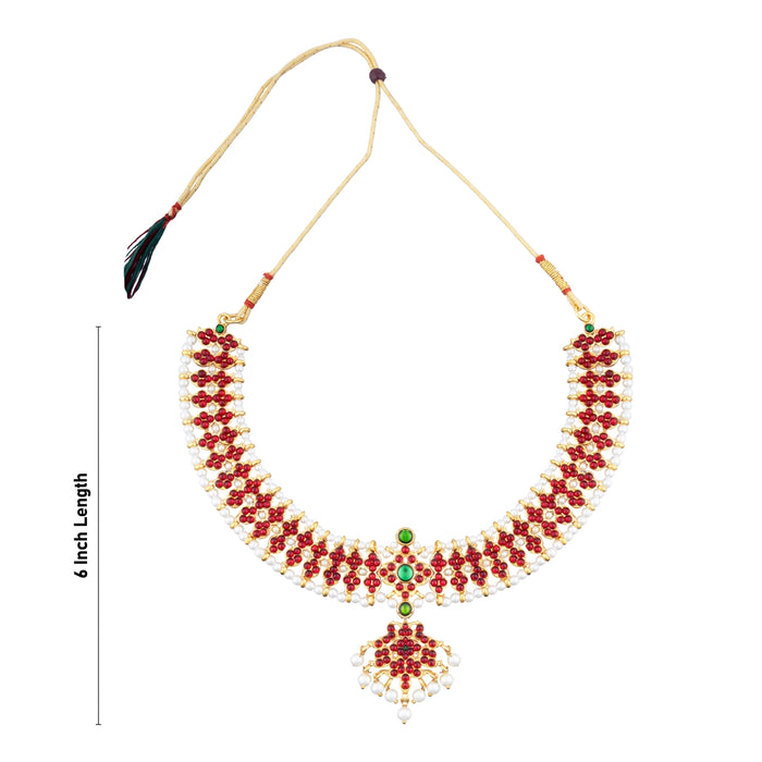 Kemp Stone Necklace - 6 x 8 Inches | Bharatanatyam Jewellery/ Stone With Beads Artificial Jewelry for Women