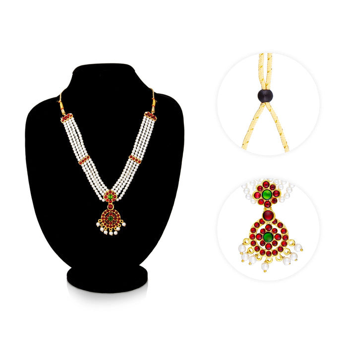 Moti Mala With Stone Pendant - 5.5 x 8 Inches | Bharatanatyam Jewellery/ Necklace/ Artificial Jewelry for Women