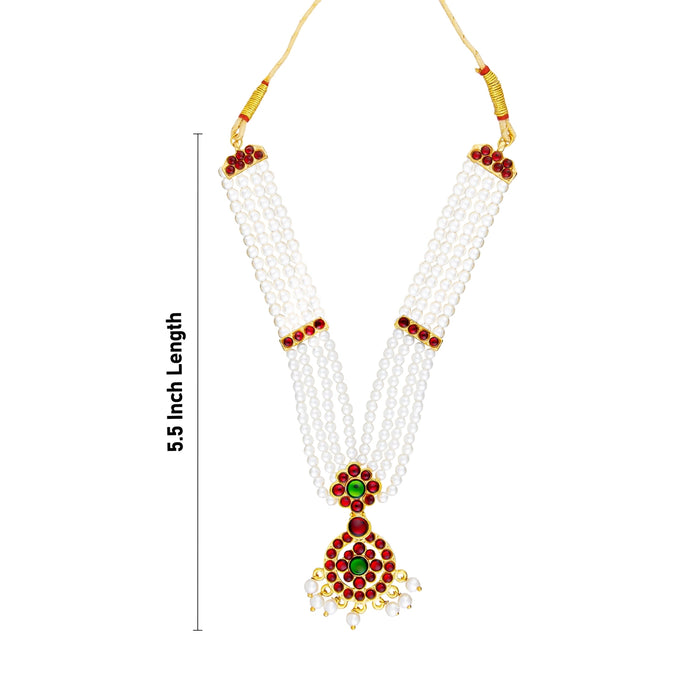 Moti Mala With Stone Pendant - 5.5 x 8 Inches | Bharatanatyam Jewellery/ Necklace/ Artificial Jewelry for Women