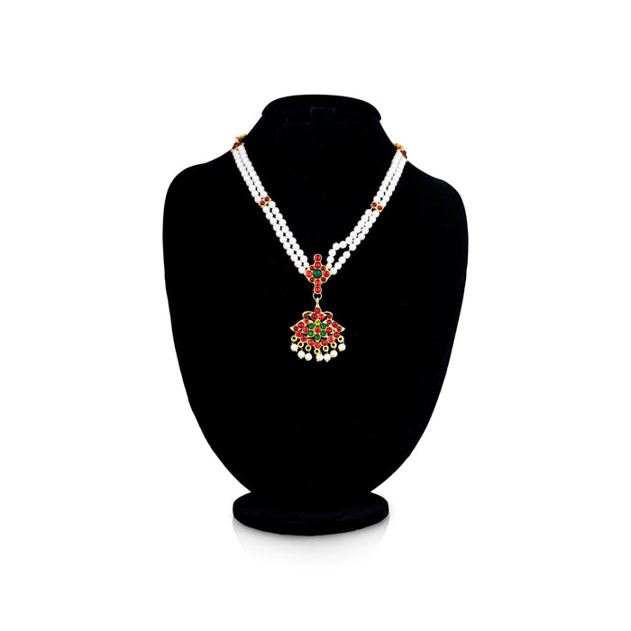 Kemp Moti Mala - 6 x 5 Inches | Bharatanatyam Jewellery/Beads With Stone Necklace/Artificial Jewelry for Women