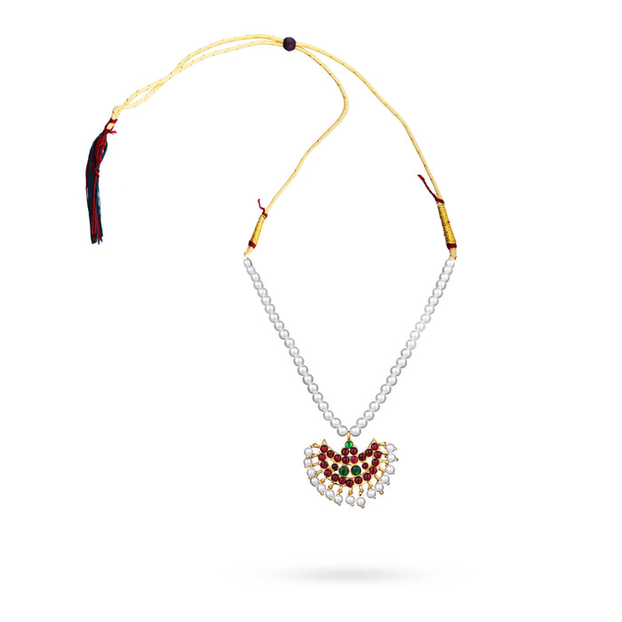 Kemp Moti Mala With Stone Pendant - 5.5 x 5 Inches | Artificial Jewelry/ Bharatanatyam Jewellery for Women