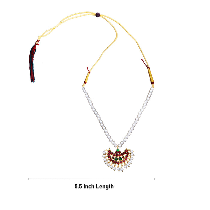 Kemp Moti Mala With Stone Pendant - 5.5 x 5 Inches | Artificial Jewelry/ Bharatanatyam Jewellery for Women