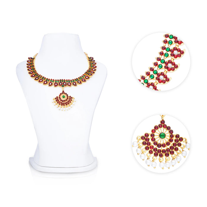 Kemp Stone Necklace - 4.5 x 6 Inches | Multicolour Stone Bharatanatyam Jewellery/ Artificial Jewelry for Women