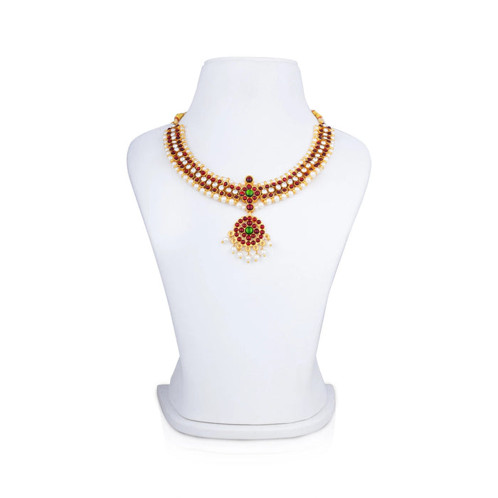 Kemp Stone Necklace - 5 x 6 Inches | Multicolour Stone Bharatanatyam Jewellery/ Artificial Jewelry for Women