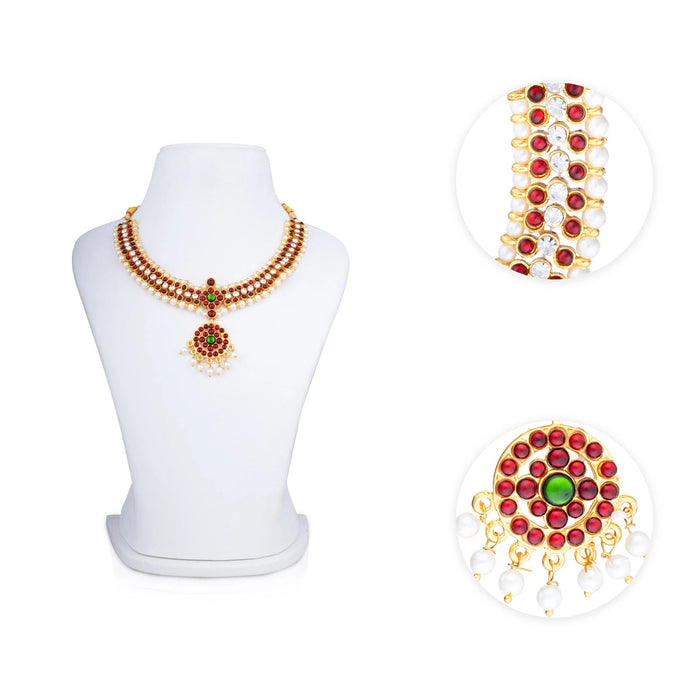 Kemp Stone Necklace - 5 x 6 Inches | Multicolour Stone Bharatanatyam Jewellery/ Artificial Jewelry for Women