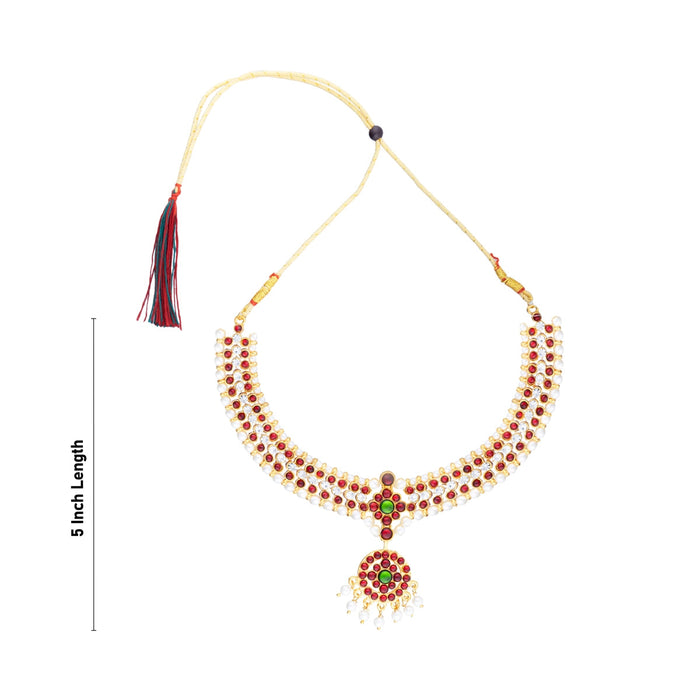 Kemp Stone Necklace - 5 x 6 Inches | Multicolour Stone Bharatanatyam Jewellery/ Artificial Jewelry for Women