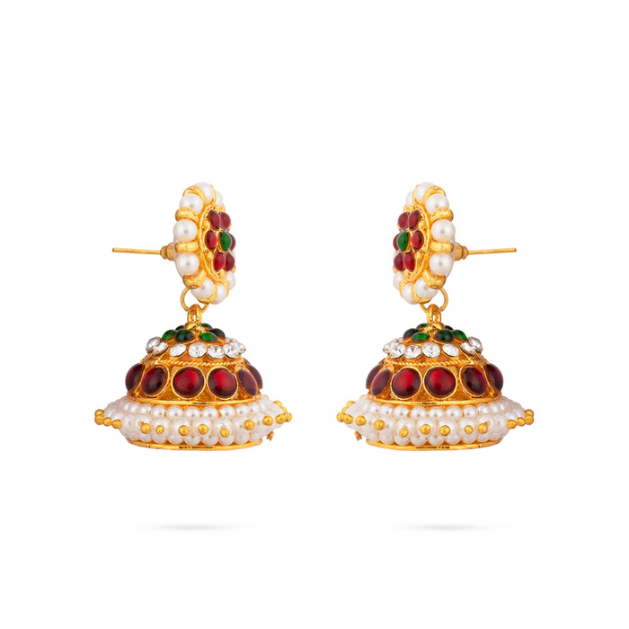 Stone Jumkha Pair - 1.5 x 1.25 Inches | Bharatanatyam Jewellery/ Artificial Jewelry/ Stone Jimikki for Women
