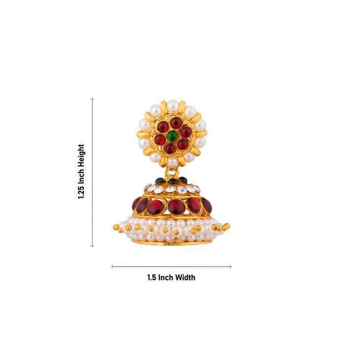 Stone Jumkha Pair - 1.5 x 1.25 Inches | Bharatanatyam Jewellery/ Artificial Jewelry/ Stone Jimikki for Women