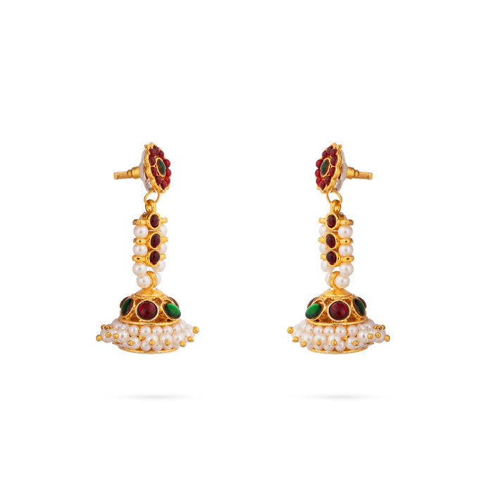 Stone Jumkha Pair - 2 x 1 Inches | Bharatanatyam Jewellery/ Artificial Jewelry/ Stone Jimikki for Women