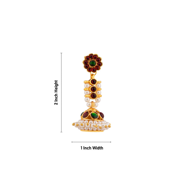 Stone Jumkha Pair - 2 x 1 Inches | Bharatanatyam Jewellery/ Artificial Jewelry/ Stone Jimikki for Women