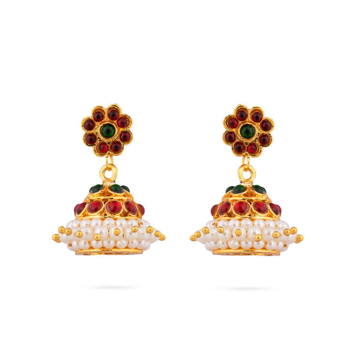 Stone Jumkha Pair - 1.5 x 0.5 Inch| Bharatanatyam Jewellery/ Beads Design Jimikki/ Artificial Jewelry for Women