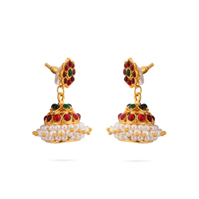 Stone Jumkha Pair - 1.5 x 0.5 Inch| Bharatanatyam Jewellery/ Beads Design Jimikki/ Artificial Jewelry for Women