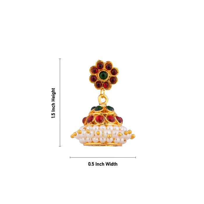 Stone Jumkha Pair - 1.5 x 0.5 Inch| Bharatanatyam Jewellery/ Beads Design Jimikki/ Artificial Jewelry for Women