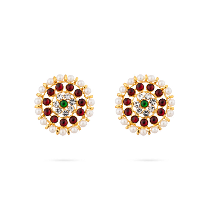 Stone Earring Pair - 1.25 x 1.25 Inches | Multicolour Stone Jewellery/Artificial Jewelry/ Kemp Studs for Women