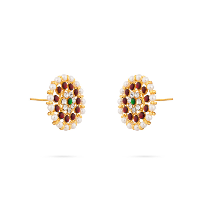 Stone Earring Pair - 1.25 x 1.25 Inches | Multicolour Stone Jewellery/Artificial Jewelry/ Kemp Studs for Women