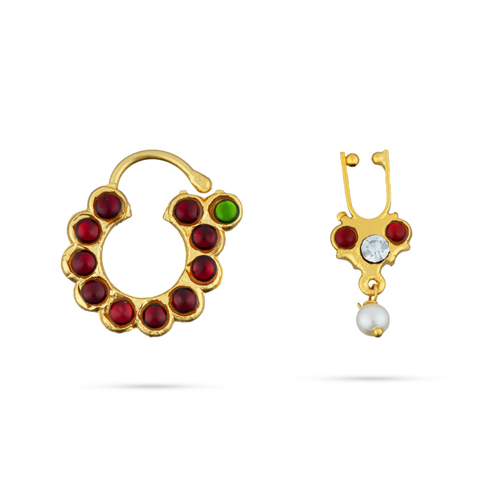 Stone Nose Pin Pair - 0.75 x 0.75 Inch | Kemp Bullaku Nose Pin/ Artificial Jewelry/ Stone Jewellery for Women