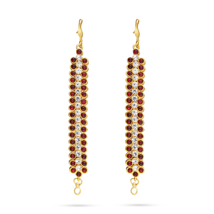 Earring Mattal Pair - 3.5 x 0.75 Inches | Artificial Jewelry/ Kemp Stone Ear Chain for Women