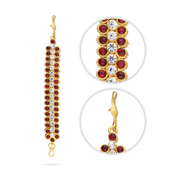 Earring Mattal Pair - 3.5 x 0.75 Inches | Artificial Jewelry/ Kemp Stone Ear Chain for Women