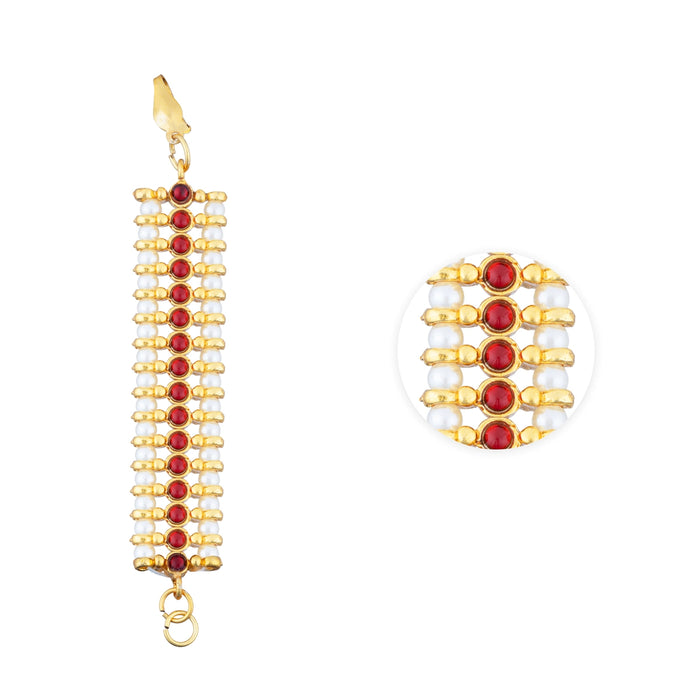 Earring Mattal Pair - 3 x 0.5 Inches | Artificial Jewelry/ Kemp Stone With Beads Design Ear Chain for Women