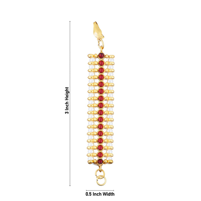 Earring Mattal Pair - 3 x 0.5 Inches | Artificial Jewelry/ Kemp Stone With Beads Design Ear Chain for Women