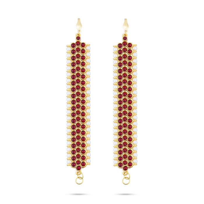 Earring Mattal Pair - 4 x 0.75 Inches | Artificial Jewelry/ Kemp Stone With Beads Design Ear Chain for Women