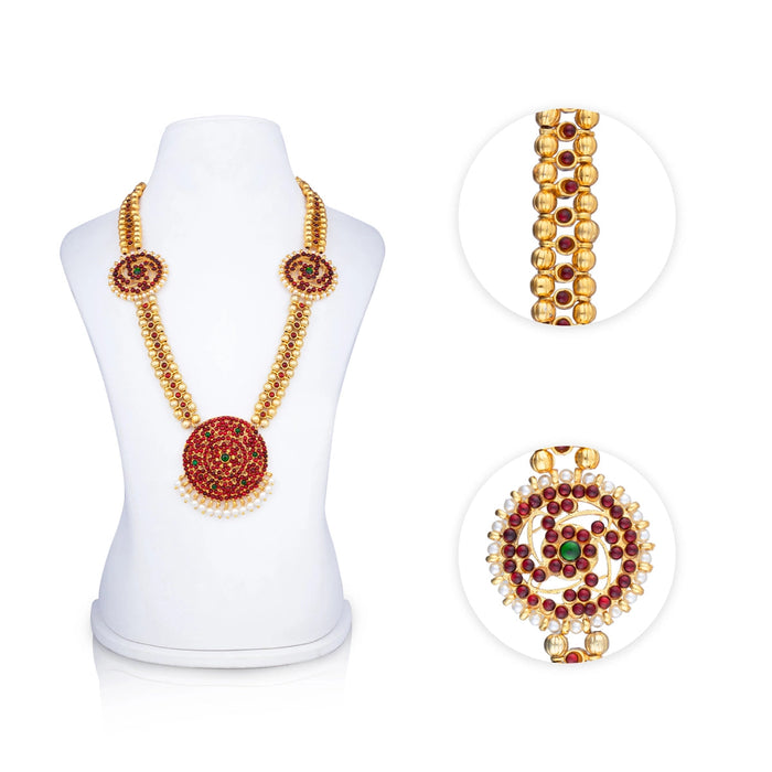 Stone Haram - 11 x 3 Inches | Kemp Bharatanatyam Jewellery/ Gold Colour Beads Artificial Jewelry for Women