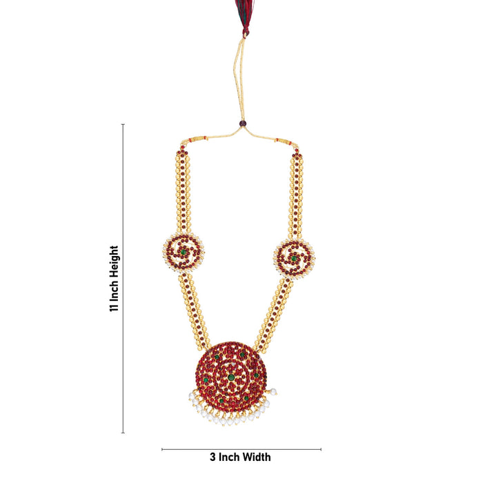 Stone Haram - 11 x 3 Inches | Kemp Bharatanatyam Jewellery/ Gold Colour Beads Artificial Jewelry for Women