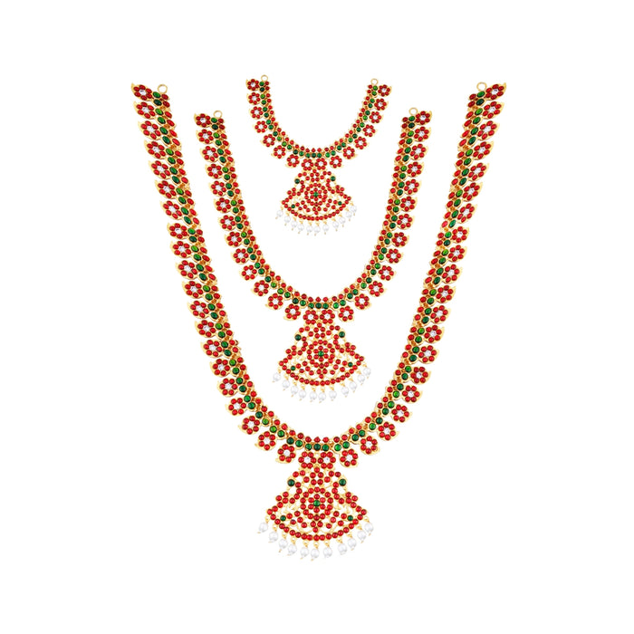 Stone Necklace & Stone Haram Set - 10 x 8 Inches | 3Pcs/Multicolour Stone Jewelry/ Artificial Jewelry for Deity