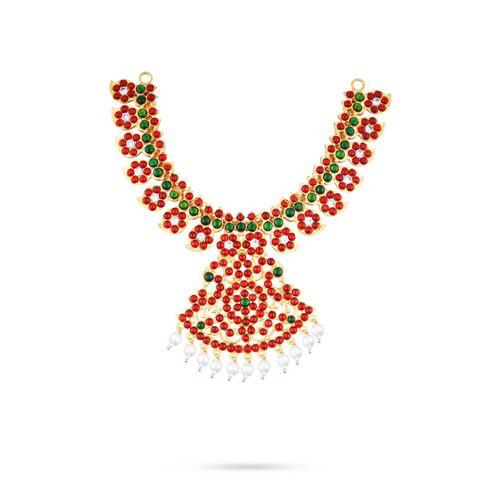 Stone Necklace & Stone Haram Set - 10 x 8 Inches | 3Pcs/Multicolour Stone Jewelry/ Artificial Jewelry for Deity