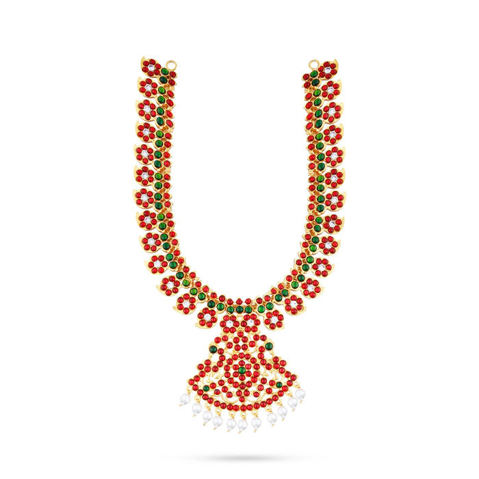 Stone Necklace & Stone Haram Set - 10 x 8 Inches | 3Pcs/Multicolour Stone Jewelry/ Artificial Jewelry for Deity