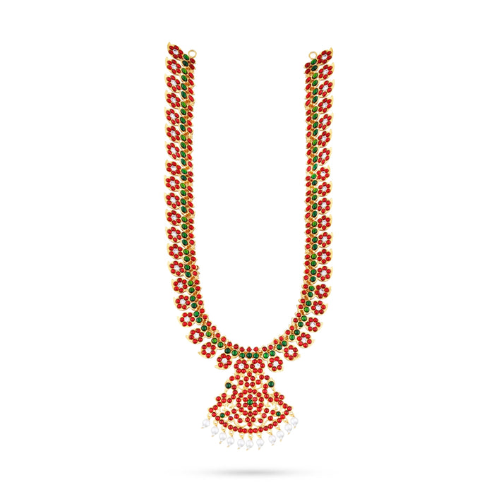 Stone Necklace & Stone Haram Set - 10 x 8 Inches | 3Pcs/Multicolour Stone Jewelry/ Artificial Jewelry for Deity