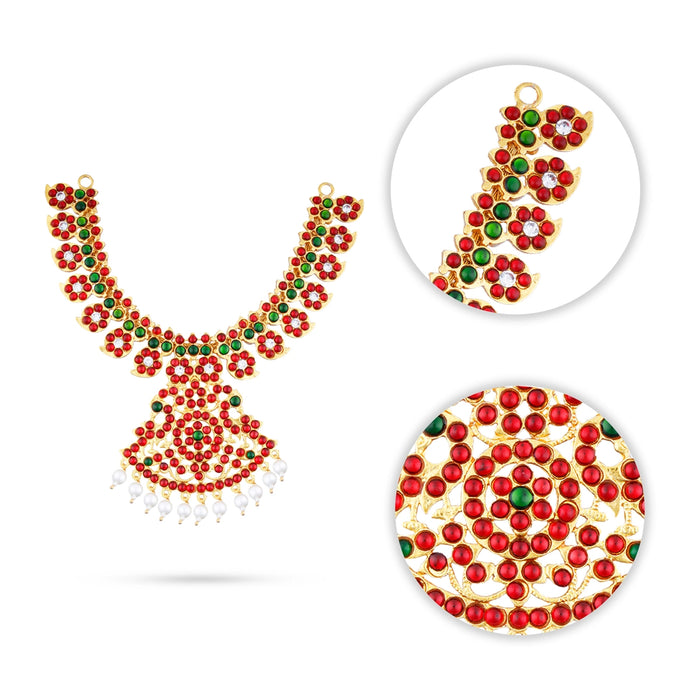 Stone Necklace & Stone Haram Set - 10 x 8 Inches | 3Pcs/Multicolour Stone Jewelry/ Artificial Jewelry for Deity