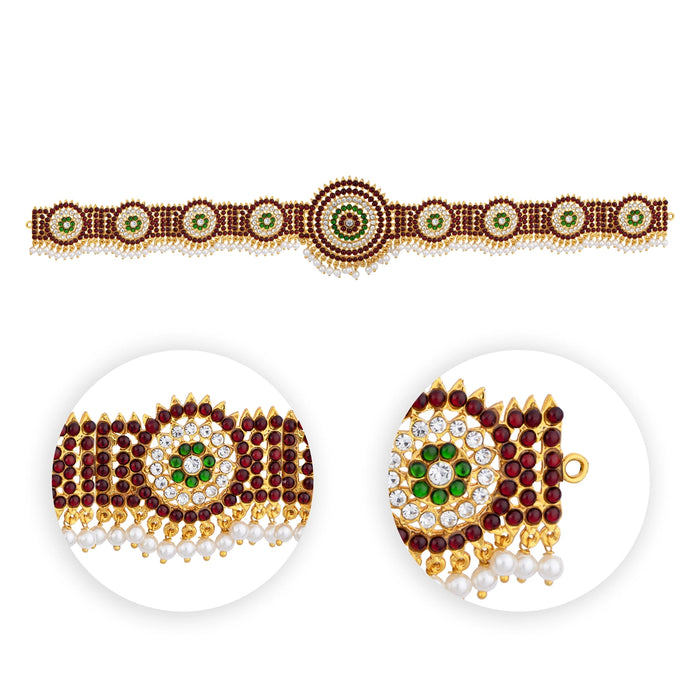 Stone Hip Belt - 19 x 2 Inches | Kemp Bharatanatyam Ornament/ Multicolour Stone & Pearls Waist Belt for Dance