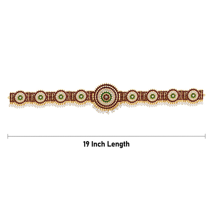 Stone Hip Belt - 19 x 2 Inches | Kemp Bharatanatyam Ornament/ Multicolour Stone & Pearls Waist Belt for Dance