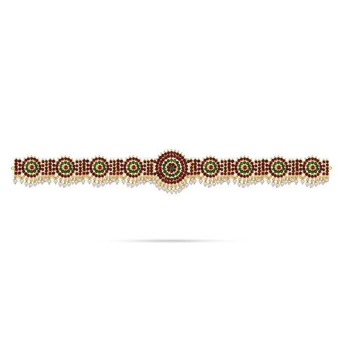 Hip Belt - 16 x 1.5 Inches | Kemp Bharatanatyam Ornament/ Stone & Pearls Design Artificial Jewelry for Dance