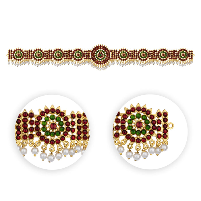 Hip Belt - 16 x 1.5 Inches | Kemp Bharatanatyam Ornament/ Stone & Pearls Design Artificial Jewelry for Dance