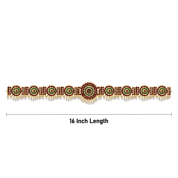 Hip Belt - 16 x 1.5 Inches | Kemp Bharatanatyam Ornament/ Stone & Pearls Design Artificial Jewelry for Dance