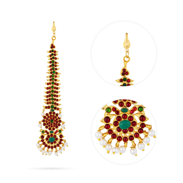 Nethi Chutti - 5 Inches | Kemp Maangtikka/ Beads With Stone Jewelry/ Bharatanatyam Jewellery For Dance
