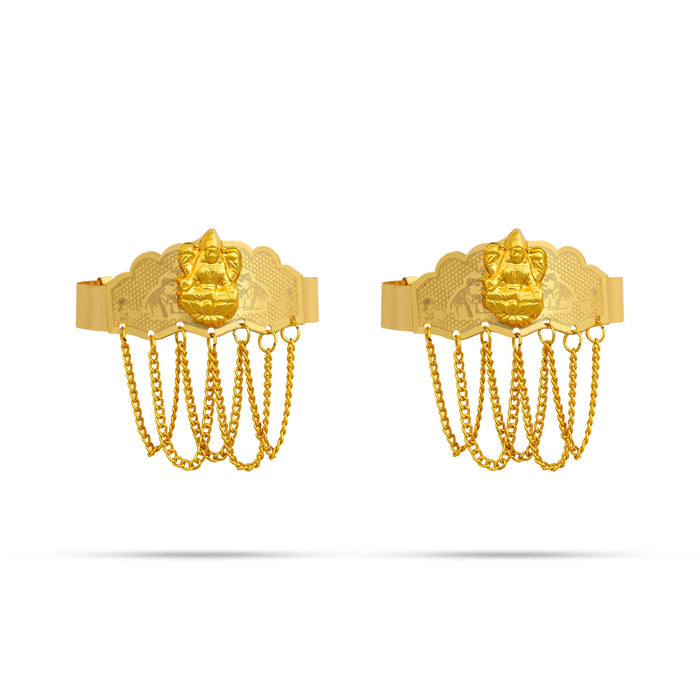 Baju Band Jewellery Pair - 2.5 Inches | Gold Polish Vanki/ Mahalakshmi Design Armlet Jewelry For Baby
