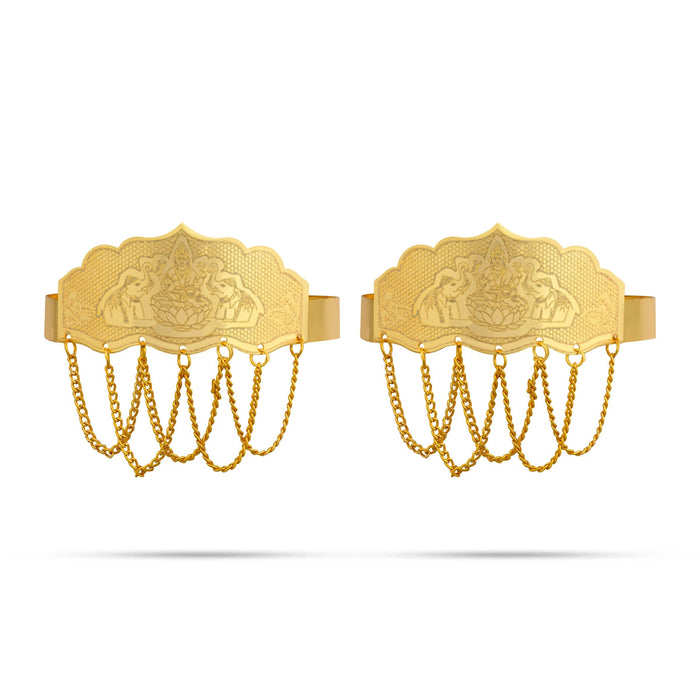 Baju Band Jewellery Pair - 3.5 Inches | Gold Polish Vanki/ Mahalakshmi Design Armlet Jewelry For Baby