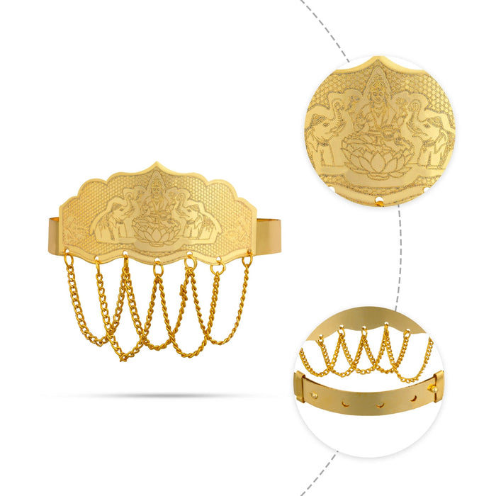 Baju Band Jewellery Pair - 3.5 Inches | Gold Polish Vanki/ Mahalakshmi Design Armlet Jewelry For Baby